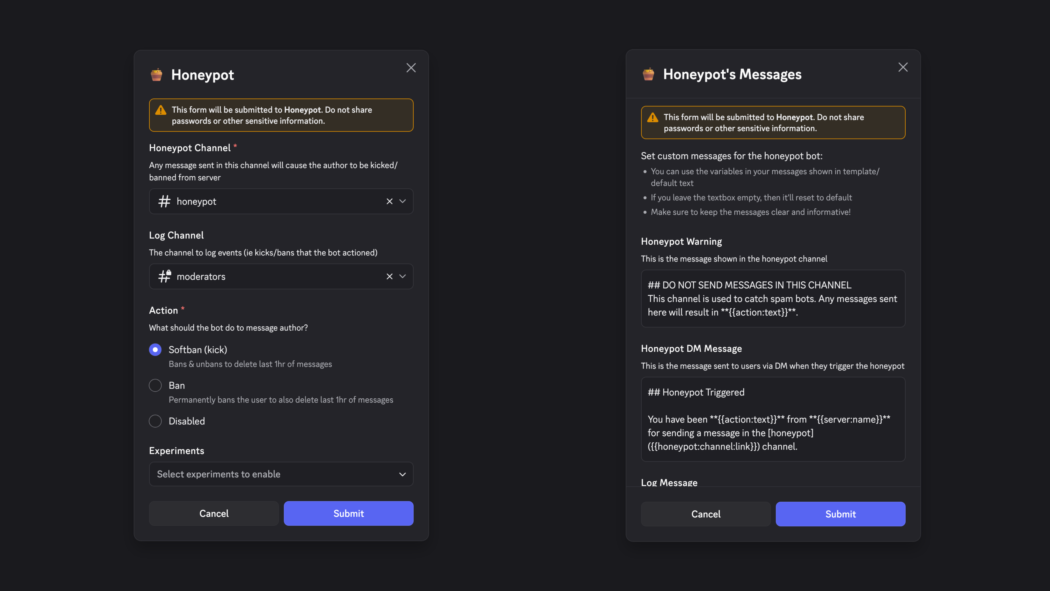 /honeypot modal